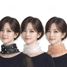 1+1+1 쉬폰스카프 멀티스카프 시스루 쁘띠 진주 메쉬 레이스 스카프 여성넥워머 목주름커버 목보호