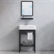 우브로 세면대 하부장 세트 세탁실 욕실 화장실 베란다 다용도실 건식 수납장 정리함 400 500 600, 화이트&블랙