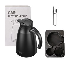 스마트 차량용 전기포트 12V/24V 겸용 1200ml 자동차 커피포트 차량용 텀블러, 블랙 세트