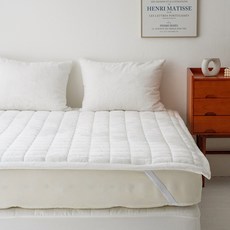 후끈부들 밍크촉감 프리미엄 5mm 장모 극세사 고정밴드 침대패드 S/K 패밀리, 밀크화이트