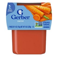 거버 Gerber 2단계 퓨레 아기 간식 컵 이유식, 당근, 113g, 8개