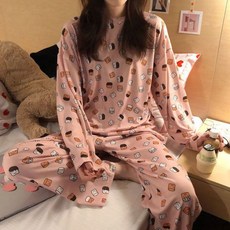 여성 긴팔 파자마 수면 바지 상하 잠옷 홈웨어 투피스 세트