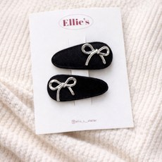 [세트] 아기머리핀 유아헤어핀 블랙 벨벳 실버 리본 똑딱 헤어핀