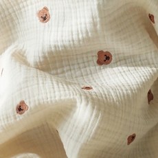 미니치즈샵 100% 국내산 프리미엄 순면 원단 공장직영(제작)인증 3중 거즈블랭킷, 04.자수_ _곰돌이