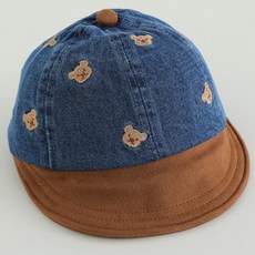 몽실이 베어자수 데님 캡모자 아동 유아 남아 와이드챙 청모자 외출 사계절