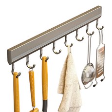 주방 행거 무펀칭 벽걸이 행거 스페이스 알루미늄 행거 다용도 수납 행거 화장실 행거, 길이 30센티 갈고리 6개 포함