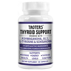 요오드가 함유된 갑상선 지원 보충제 - 갑상선 에너지 및 집중 포뮬러 - 비건 및 비 GMO - 비타민 B12 아연 셀레늄 Ashwagandha 구리 오미자 티로신 등, 60캡슐, 1개, 60정
