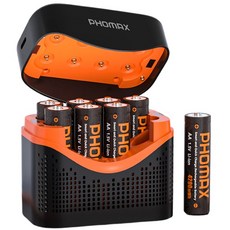 PHOMAX 스마트 리튬 배터리 충전기 충전함 8P 1.5V AA 4200mWh 배터리 포함 고용량 지능형 과충전 방지 PH-LED811, 1개