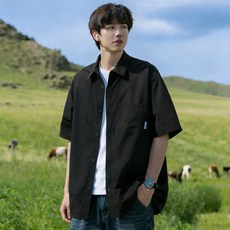 ANYOU 남성 반팔 셔츠 루즈핏 포켓 디자인 데일리 캐주얼 셔츠 여름 시원한 반소매 셔츠