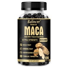 7-in-1 프리미엄 마카 뿌리 - Ashwagandha Ginseng Tribulus Black Pepper - 자연 에너지 성능 기분 지원, 60캡슐, 1개, 60정