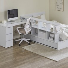 [할인해봄] 파로마 큐브B 책상 책장선반 파티션 수납침대 학생침대 풀세트 SS 인디파워독립매트, 화이트, 책장 책상형 B02