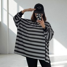 하니비키 빅사이즈 스트라이프 루즈핏 줄무늬 단가라 55에서 99까지 커버 긴팔 몸매커버 자외선차단 래쉬가드 바캉스 휴가 캠핑룩