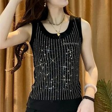 ROYALBELLE (1+1)2장묶음 여성 반짝이 큐빅 장식 섹시한 끈나시 F0061725