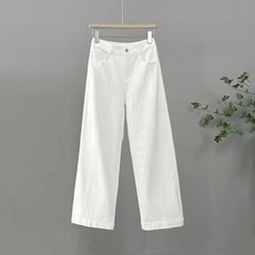 레이디 매직(lady magic) 여성 캐주얼 스판 하이웨스트 세미 와이드 일자 워싱 면팬츠