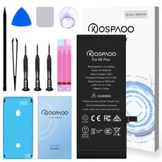 For iPhone 6S Plus 배터리 대용량3850mAh 증가 폭40.0% 616-00045배터리 한국어 설명서 KC인증 Li-ion Battery (For Tool), 1개, iPhone 6S Plus  배터리 ，분해 도구 포함