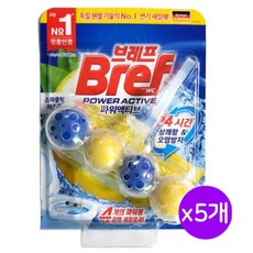 브레프 파워액티브 변기세정제 스파클링레몬, 5개