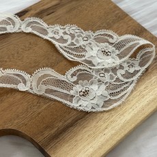 원단스토리 리본 레이스 망사 꽃무늬 플로럴 부자재 은은한 소매 의류 밑단 장식, 아이보리, 1개