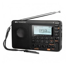 Retekess V115 휴대용 FM 단파 라디오 SW AM 소형 라디오 고성능 재난용 가정용 등산 캠핑 효도 라디오 MP3 플레이어 녹음 지원 TF AUX 입력, 검은색