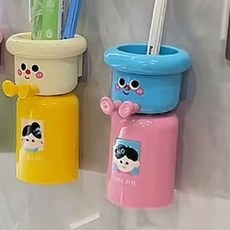 구구팔 1+1 강력양면테이프 거꾸로 물빠짐 자석 커플 가족 양치컵, 2세트, 블루&핑크+화이트&옐로우