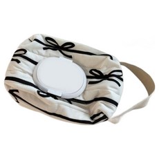 진솔 물티슈 파우치 케이스 고리 다용도 보관함, 아이보리 리본