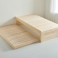 미엔우드가구 SE0 편백나무 2단 슬라이딩 통 원목 침대 프레임 이단침대 평상형 선반형 수납형 싱글 슈퍼싱글 트런들