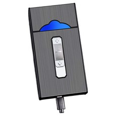 대용량 담뱃갑 얇은 긴 에쎄 20개비 메탈 담배 케이스 usb 충전식 라이터 일체형 자석 파우치, PT005 실버, 1개