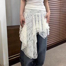 하이유니 [감성한겹] 로즈크로셰 언발 레이스 시스루 레이어드 랩 스커트