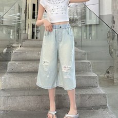 해피유통여아 봄여름 캐주얼 찢어진 청바지 패셔너블 루즈핏 디자인14세 이상 XG03