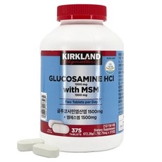 커클랜드 글루코사민 HCl 1500mg MSM 관절 연골 건강 보조제, 1박스, 375정