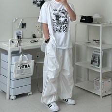 르위 남녀공용 특양면 오버핏 프린팅 레터링 빅사이즈 박스 반팔 티셔츠