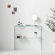 로드 템퍼드 강화유리 투명 2단 콘솔 화장대 사이드 유리 테이블 800