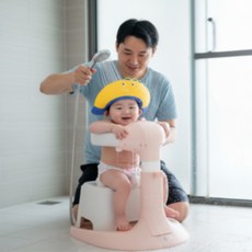 토몽 폴딩 아기 샤워 목욕 핸들 + 샴푸캡 의자 유아, 핑크
