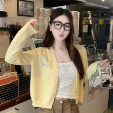 해월성 여성용 데일리 브이넥 니트 간절기 가디건