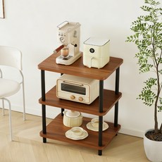 모룸 업그레이드 E0급 저포름알데히드 최대 하중 100kg 이동식 다용도 전자렌인지 선반 조립식 진열장, 3단, 월넛