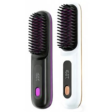 무선 빗형 음이온 스트레이트너 휴대용 헤어 스타일러 3단 온도 조절, 검은색, 1