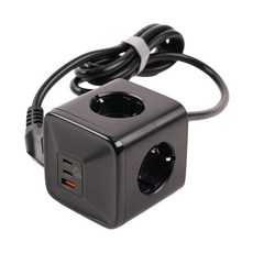 지클릭커 4구 3포트 C타입 PD충전 접지 컬러 4000W 고용량 콘센트 큐브 멀티탭, 1개, 블랙, 1.5m