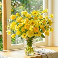 주말배송 신선포장 무지개 생화 꽃택배 (꽃다발X) 플로리스트 색감 구성 + 컨디셔닝 완 아르띠콜로, 7개, 옐로우 꽃송이수