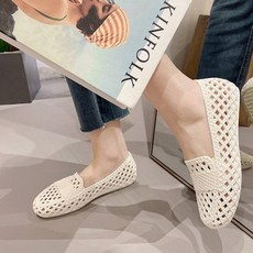 메르젠느 여성 pvc 펀칭 메쉬 플랫 젤리슈즈