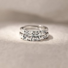 2개세트 큐트 캐릭터 캣츠 퍼피 커플링 s925 실버 남녀공용 조절반지