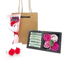 [란플라워] 미니용돈박스 카네이션 브로치 꽃다발 세트, 1개, 미니용돈box set 블랙박스+핑크장미