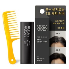 모다모다 프로체인지 헤어커버스틱 01흑색(Natural Black) + 칼라 도끼빗(색상랜덤배송) 가루날림 없는 강력밀착 파워지속력 새치커버스틱, 흑색+빗, 1개