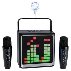 [고출력] 머레이 가정용 노래방 기계 휴대용 블루투스 스피커 듀얼 마이크 기기 세트 led 미러볼, 블랙 + 미러볼 1개