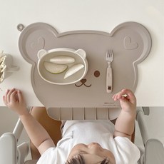 디비언트 흘림방지 방수 실리콘 테이블 식탁매트, 1개, 곰돌이 - 모카베이지