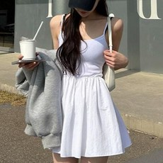 IBOY UGIRL XU0377C 여성 심플 민소매 A라인 슬림핏 끈 원피스