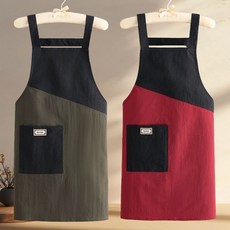 컬러 블록 디자인 H형 앞치마 [ 생활 방수 - 초경량 - 카페 서빙용 ], 1개, 와인