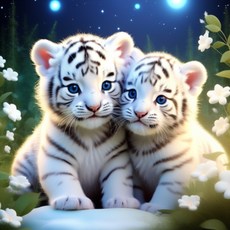 심스타 실십자수 달밤 아기호랑이 귀여운 백호랑이 도안 세트, 1개, 40x40cm실크 3가닥자수