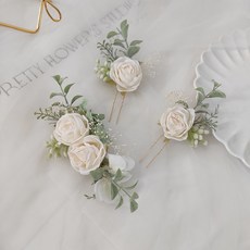 플로리아 셀프 웨딩 헤어핀 신부 헤어 소품 공연 무대 헤어 장식 핀 (3 pcs), 1개, 장미꽃