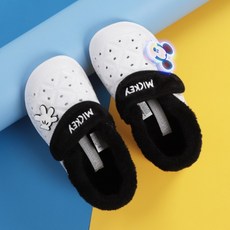 PWX키즈주니어 MK블랙폼털 EVA 털방한라이팅실내화 벨크로 여아 남아