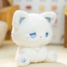 우울한 라지 고양이 봉제 완구 귀여운 동물 인형 앉은 자세 인형, 1개, 흰 고양이 파란 눈, 30cm