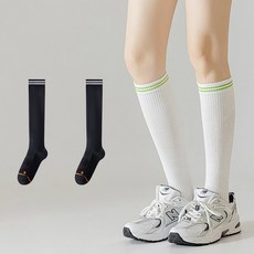 베누스 여성 스포츠 압박 니삭스 쿠션양말 메쉬 여름용 장목양말 러닝양말, 여성 블랙 2pcs